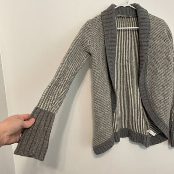 ATHLETA Sierra Wrap Cream Ivory Grey Striped Open WOOL CASHMERE Cardigan Sweater - Picture 9 of 16